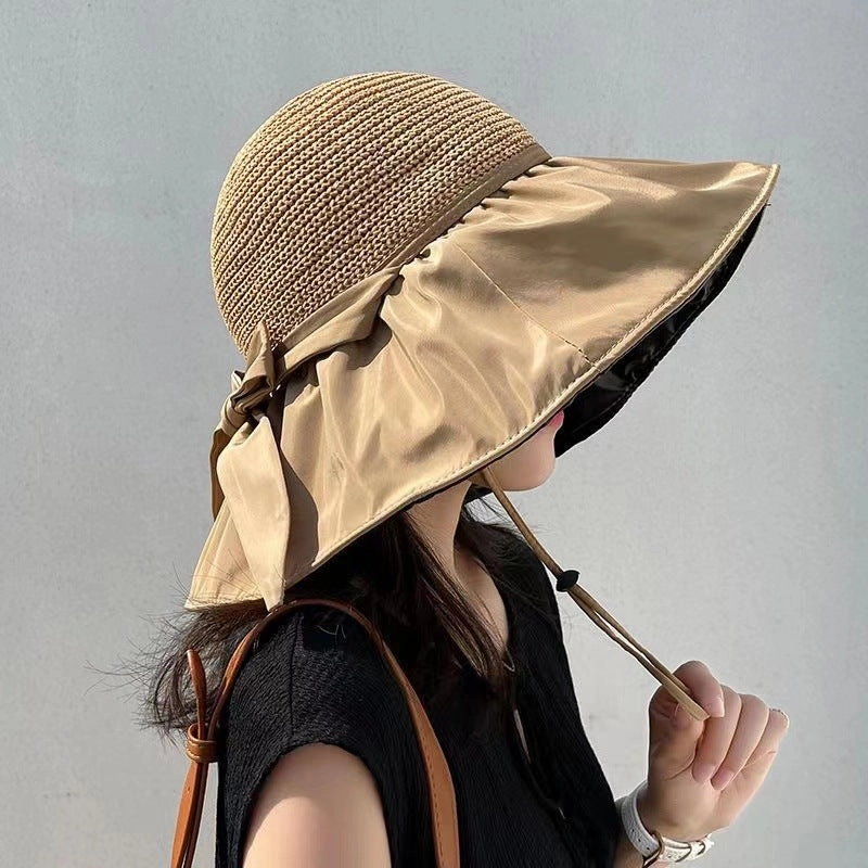 Wholesale Bowknot Black Rubber Fisherman's Straw Hat