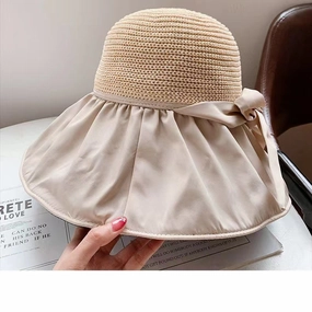Wholesale Bowknot Black Rubber Fisherman's Straw Hat