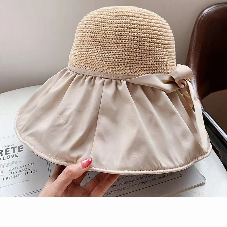 Wholesale Bowknot Black Rubber Fisherman's Straw Hat