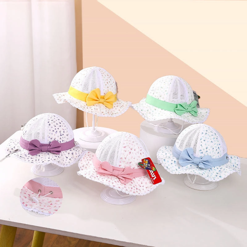 Wholesale Bowknot Lace Small Floral Mesh Kids Cotton Bucket Hat