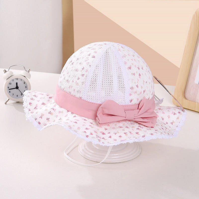 Wholesale Bowknot Lace Small Floral Mesh Kids Cotton Bucket Hat