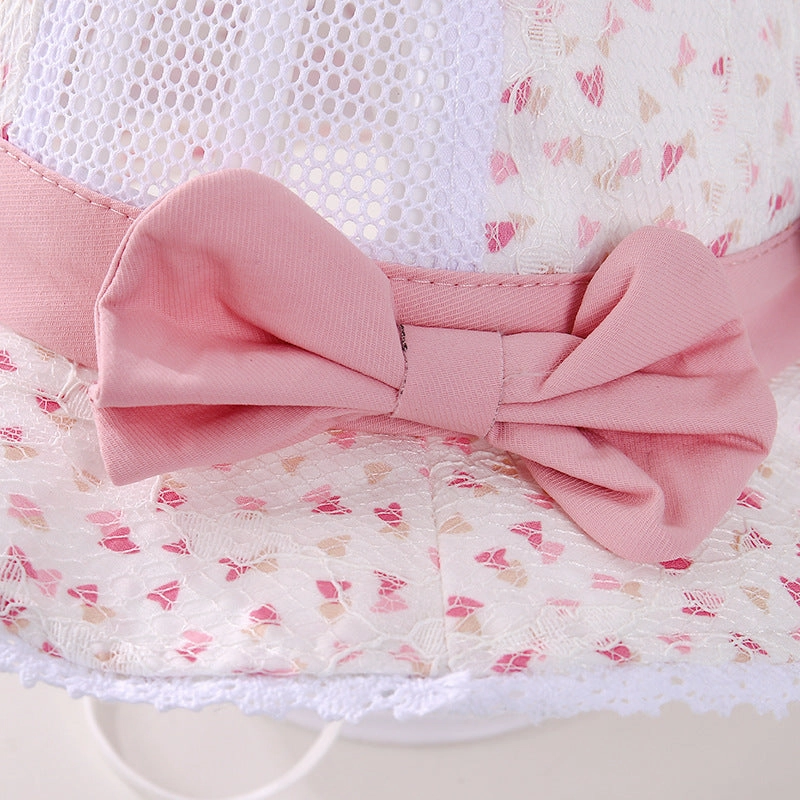 Wholesale Bowknot Lace Small Floral Mesh Kids Cotton Bucket Hat