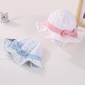 Wholesale Bowknot Lace Small Floral Mesh Kids Cotton Bucket Hat