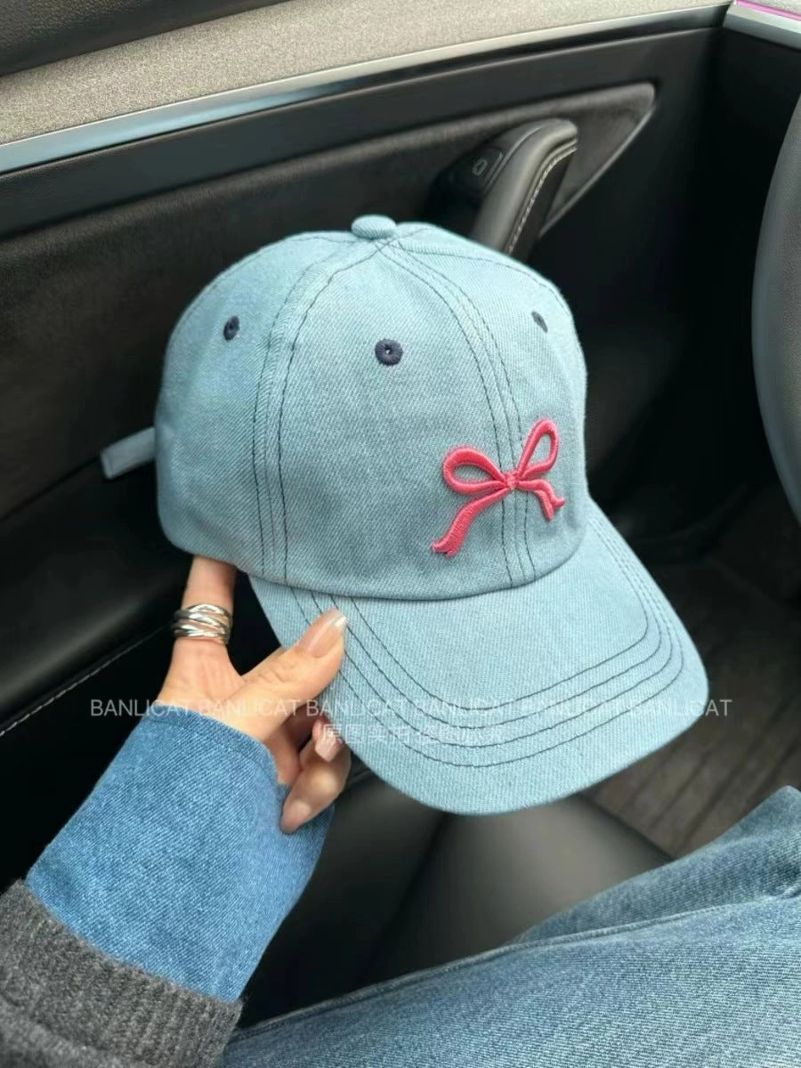 Wholesale Bowknot Summer Sweet Cute Embroidered Soft Top Baseball Cap
