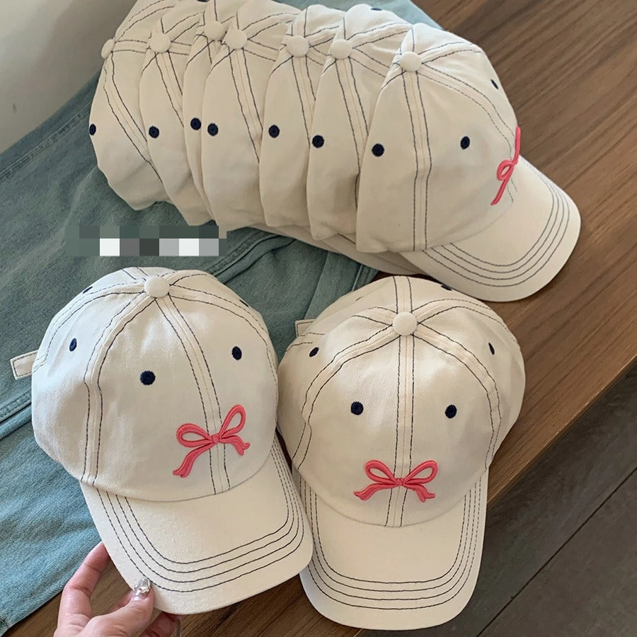 Wholesale Bowknot Summer Sweet Cute Embroidered Soft Top Baseball Cap