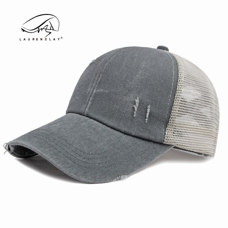 Wholesale Breathable Mesh Washed Distressed Crossover Ponytail Baseball Cap