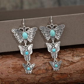 Wholesale Butterfly Stitching Alloy Turquoise Bohemian Earrings