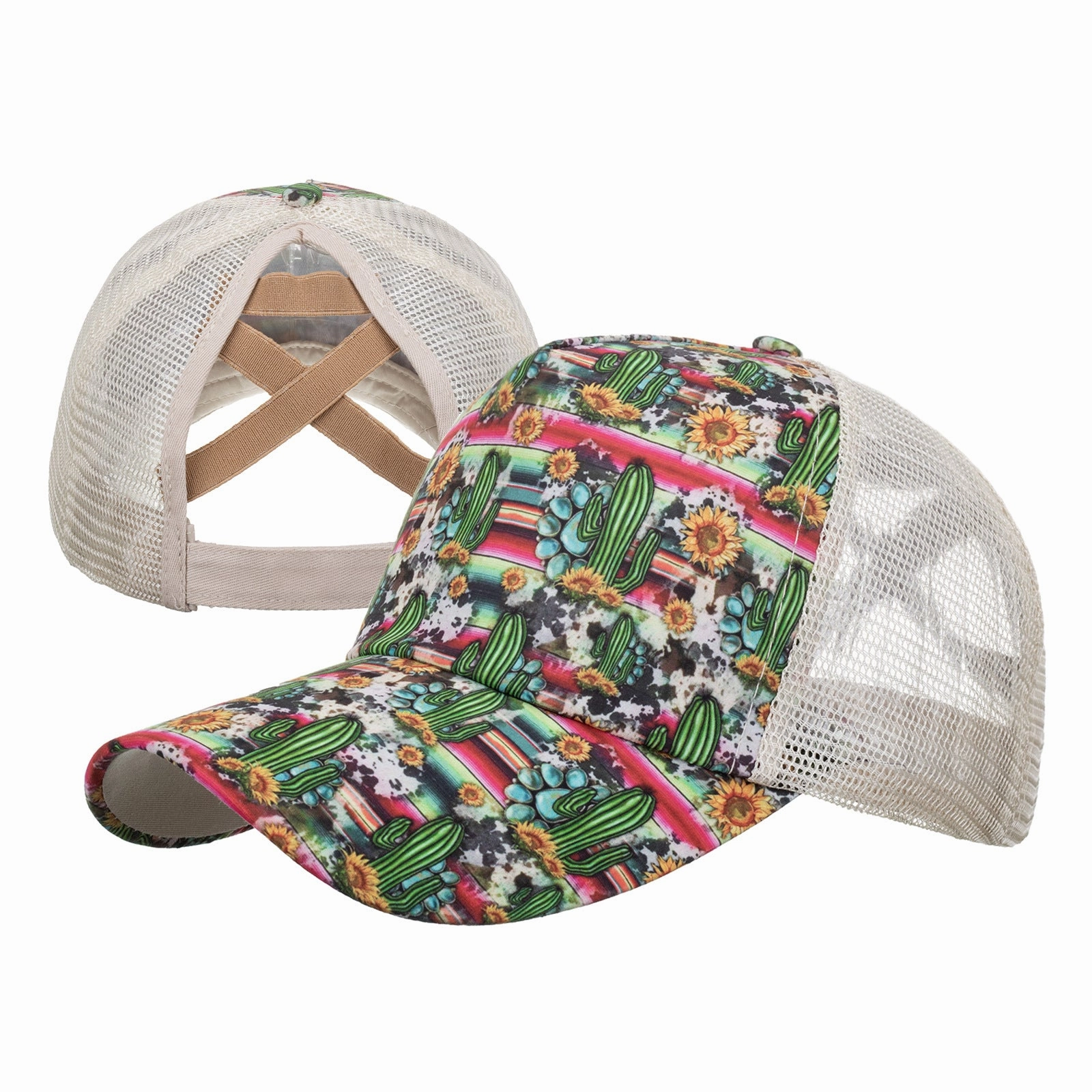 Wholesale Cactus striped cross mesh baseball cap