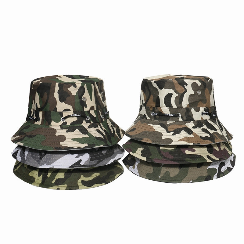 Wholesale Camouflage Drawstring Outdoor Mountaineering Travel Sunshade Polyester Fisherman Hat