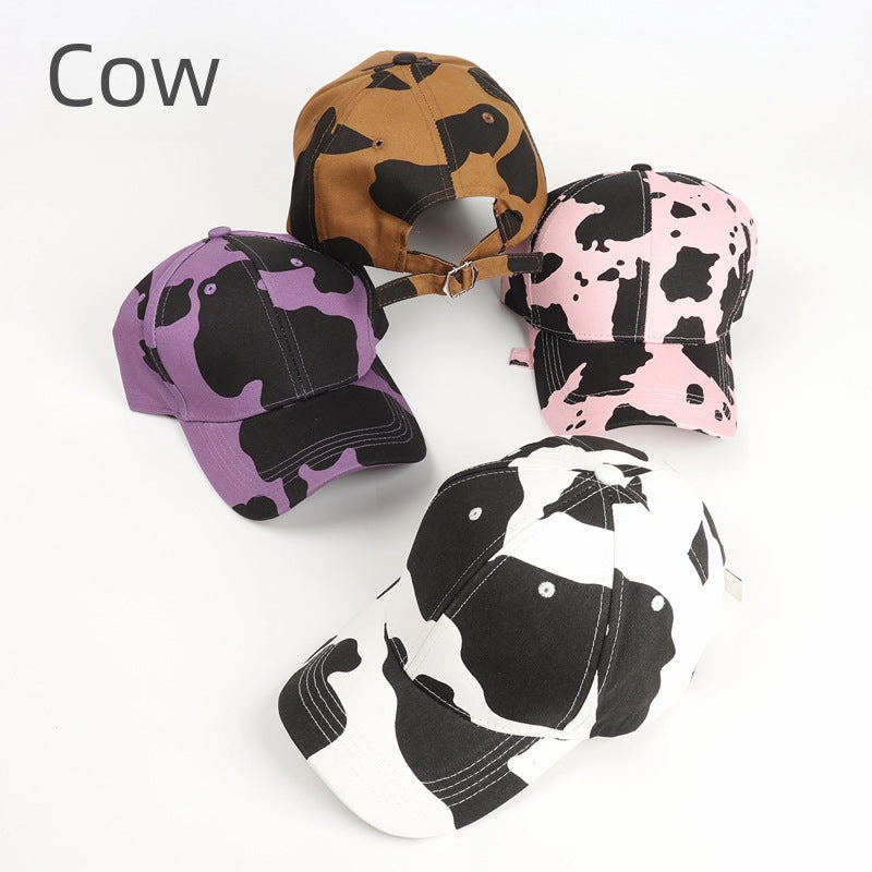 Wholesale Cartoon Cow Printed Curved Brim Baseball Cap Leopard Print Duckbill Cap