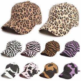 Wholesale Cartoon Cow Printed Curved Brim Baseball Cap Leopard Print Duckbill Cap