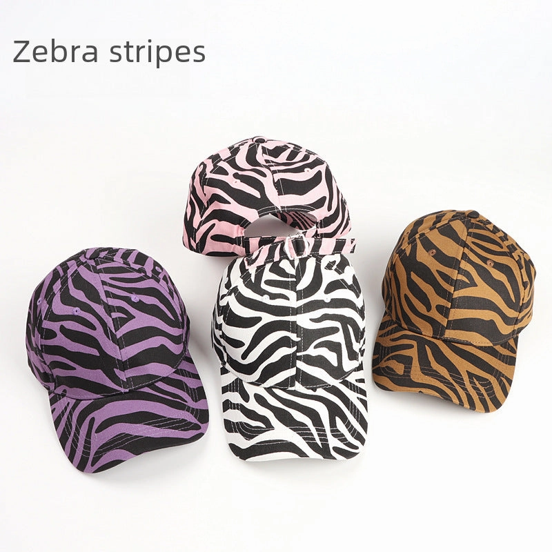 Wholesale Cartoon Cow Printed Curved Brim Baseball Cap Leopard Print Duckbill Cap