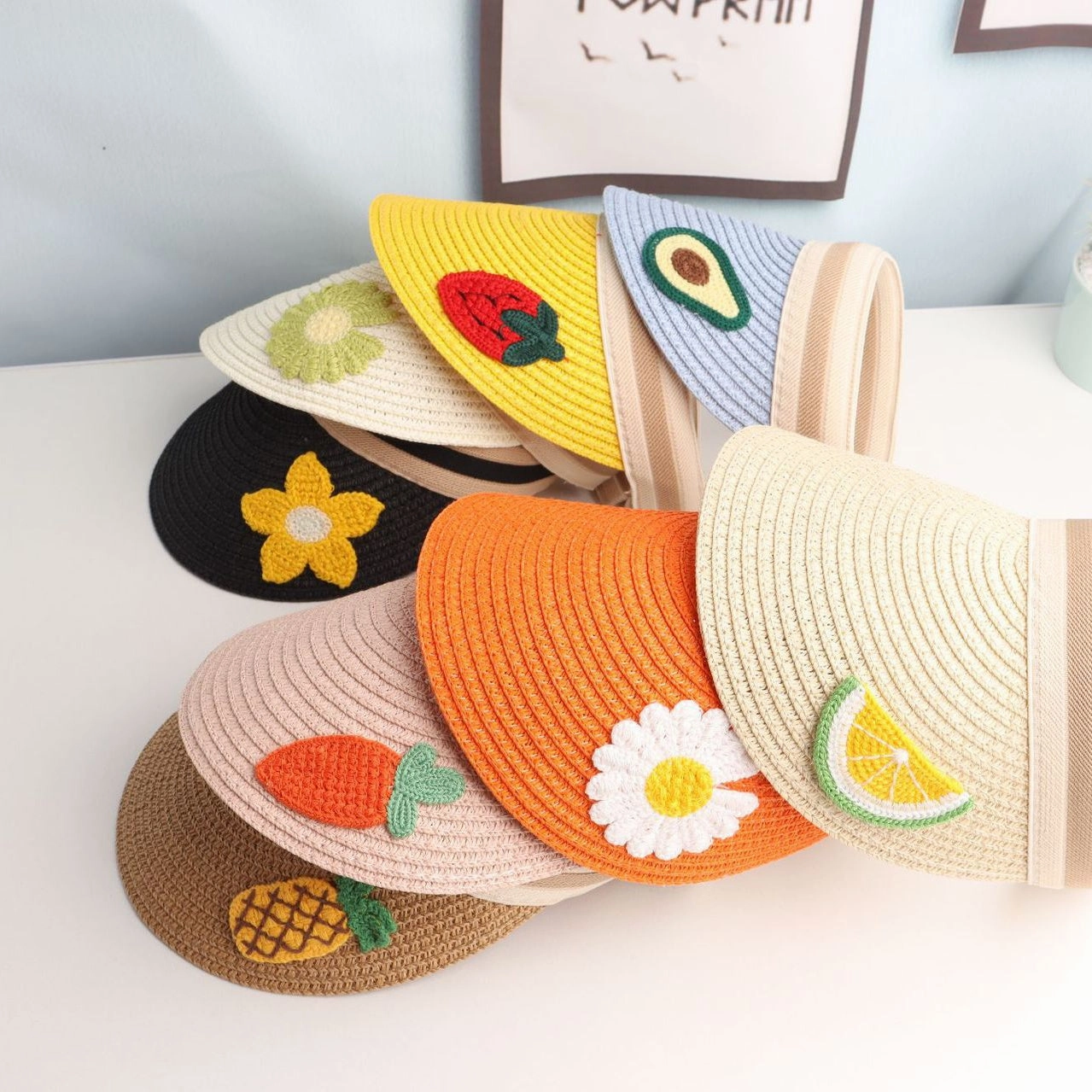 Wholesale Cartoon Fruit Hairpin Straw Braided Children's Empty Hat