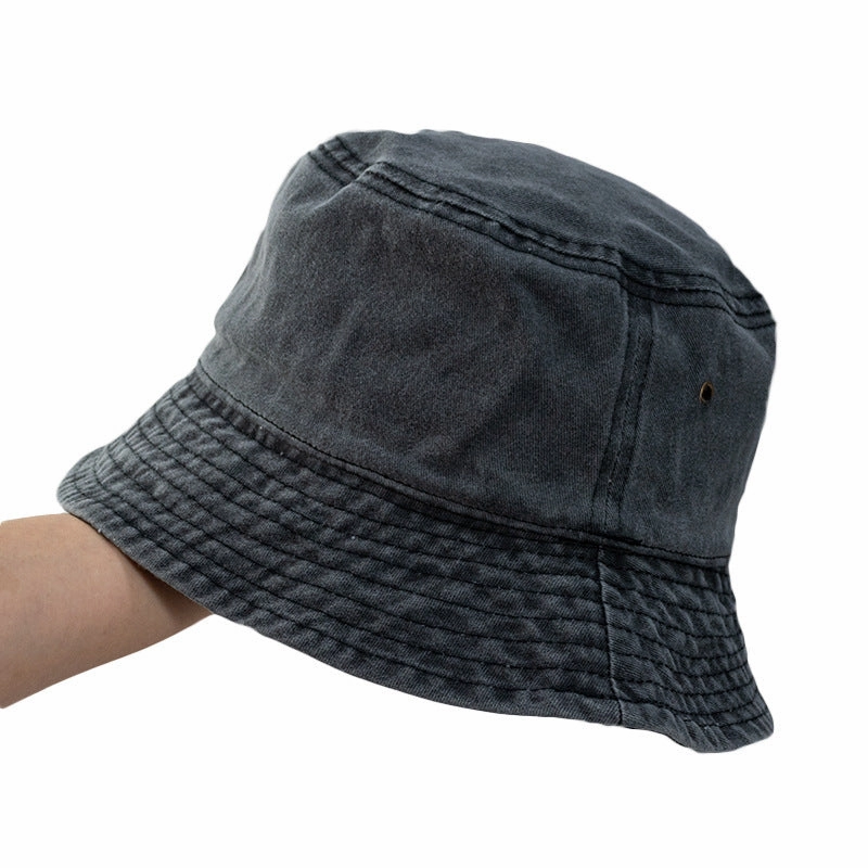 Wholesale Casual flat top washed distressed solid color bucket hat denim fisherman hat