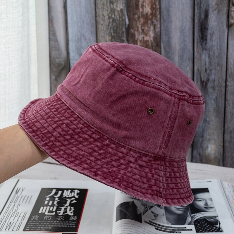 Wholesale Casual flat top washed distressed solid color bucket hat denim fisherman hat