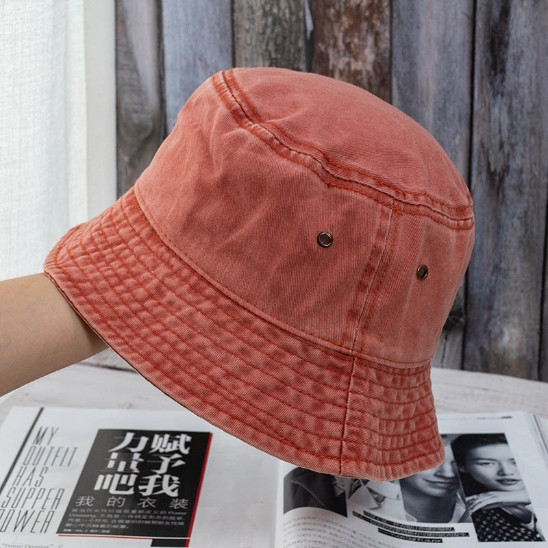 Wholesale Casual flat top washed distressed solid color bucket hat denim fisherman hat
