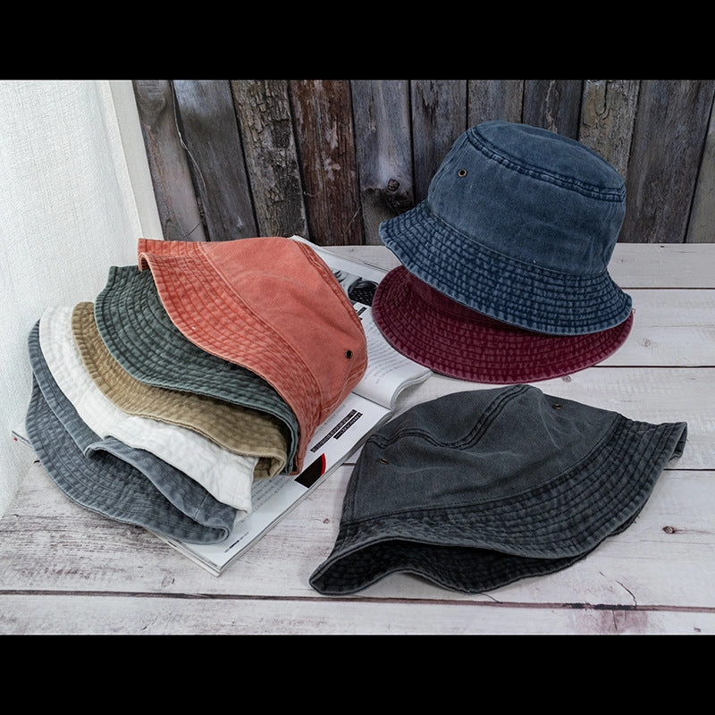 Wholesale Casual flat top washed distressed solid color bucket hat denim fisherman hat