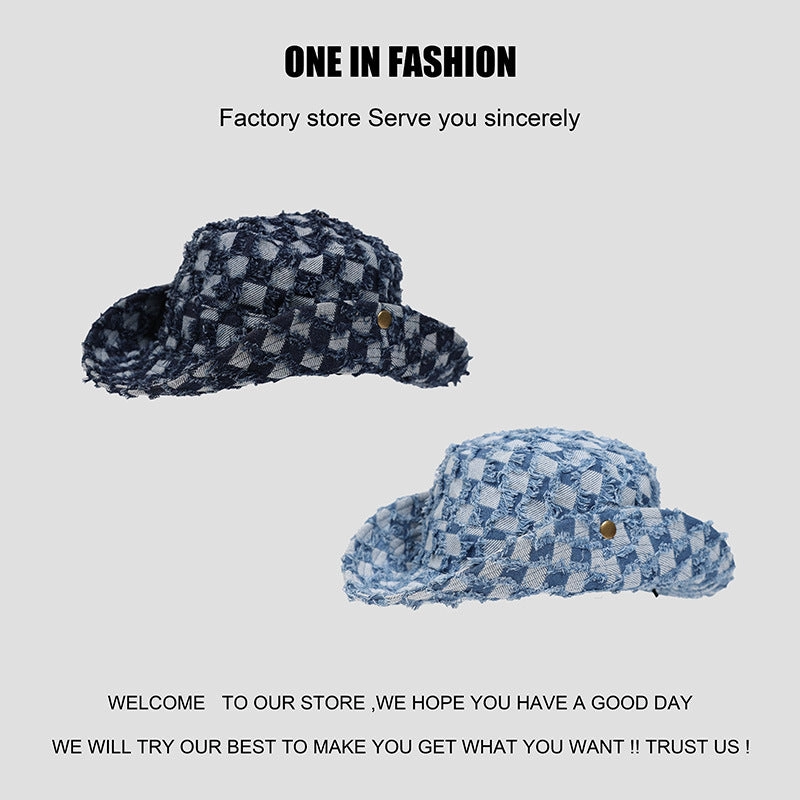 Wholesale Checkerboard Denim Bucket Hat
