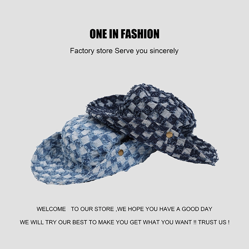 Wholesale Checkerboard Denim Bucket Hat