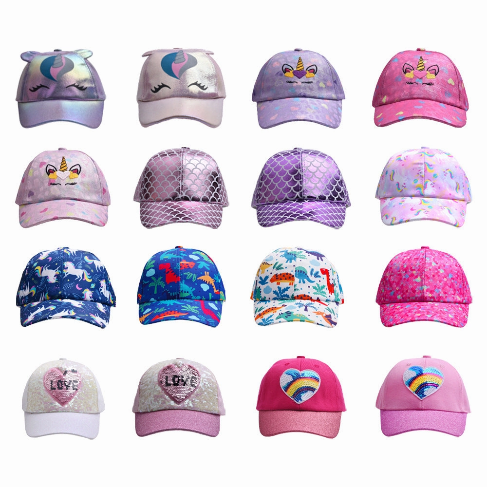 Wholesale children's hat cartoon colorful baseball hat unicorn sun hat baby girl little dinosaur peaked cap