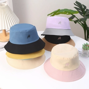 Wholesale Color Block Embroidery Polyester Sunshade Bucket Hat