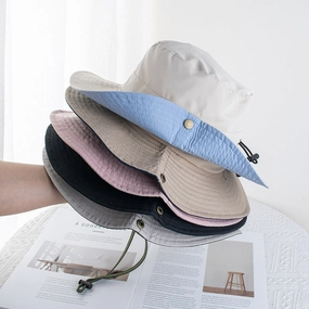 Wholesale Color Matching Drawstring Quick-drying Fisherman Large Brim Sun Hat