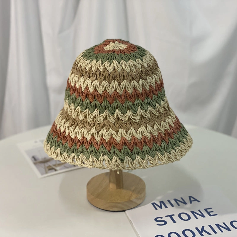 Wholesale Colorful Straw Striped Sunshade Bucket Hat