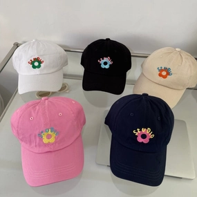 Wholesale Contrast Color Small Flower STUDIO Embroidery Soft Top Baseball Cap