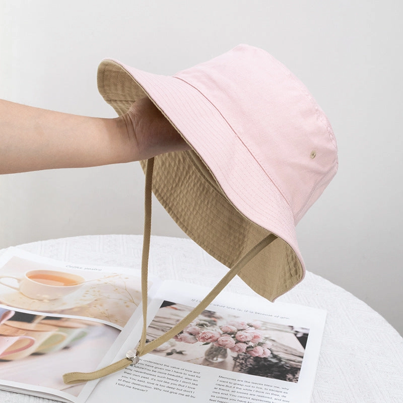 Wholesale Contrast Color Windproof Rope Solid Color Bucket Hat
