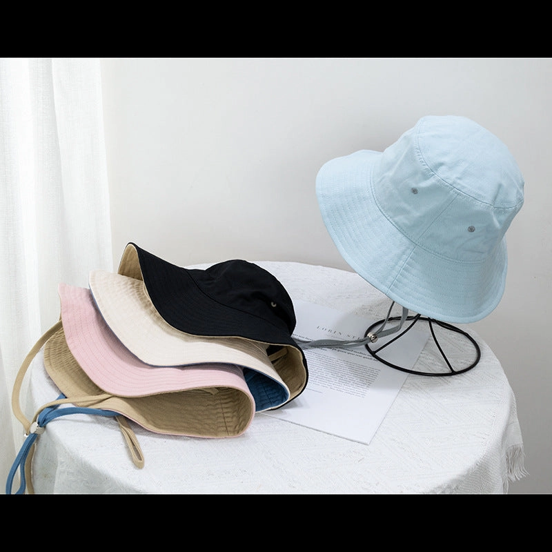 Wholesale Contrast Color Windproof Rope Solid Color Bucket Hat