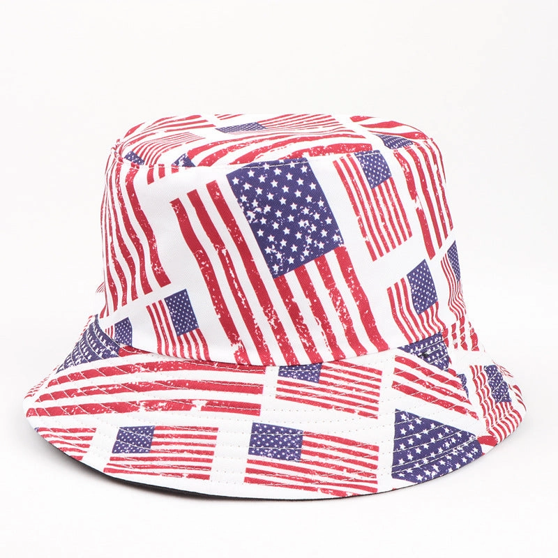 Wholesale Cotton American Flag Print Reversible Bucket Hat