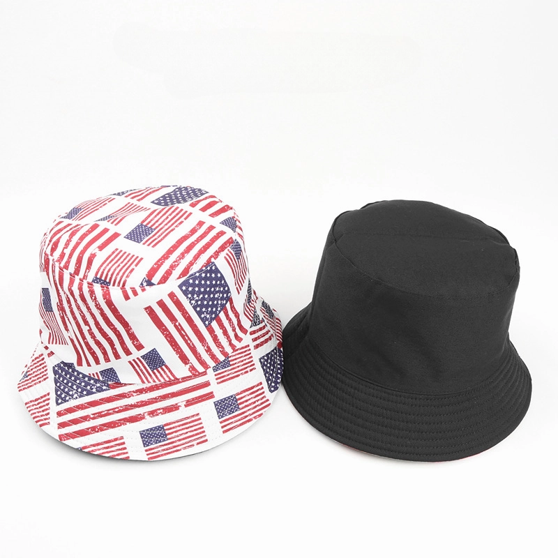 Wholesale Cotton American Flag Print Reversible Bucket Hat
