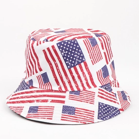Wholesale Cotton American Flag Print Reversible Bucket Hat