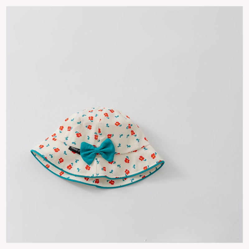 Wholesale Cotton Children's Small Floral Bow Shading Fisherman Hat