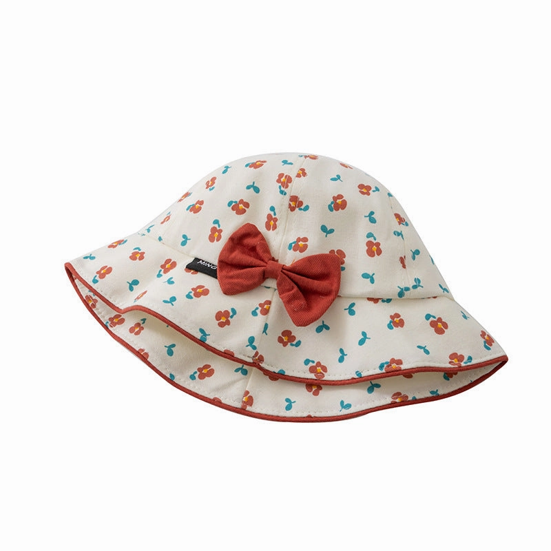 Wholesale Cotton Children's Small Floral Bow Shading Fisherman Hat