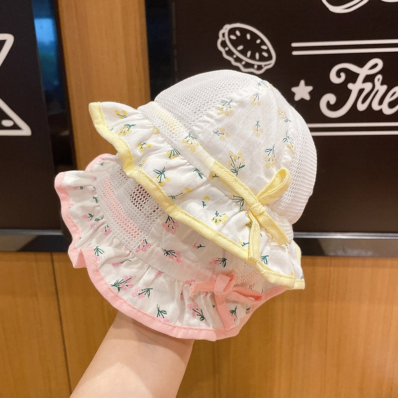 Wholesale Cotton Children's Summer Floral Mesh Breathable Bucket Hat