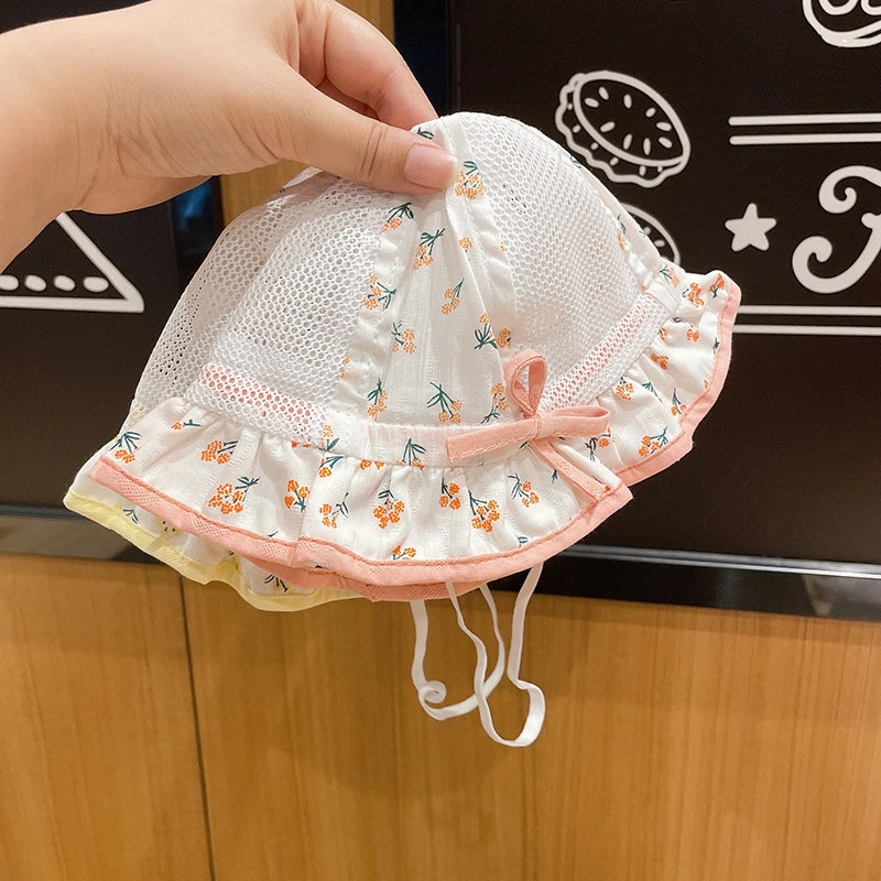 Wholesale Cotton Children's Summer Floral Mesh Breathable Bucket Hat