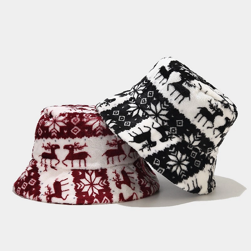 Wholesale Cotton Christmas Deer Pattern Bucket Hat