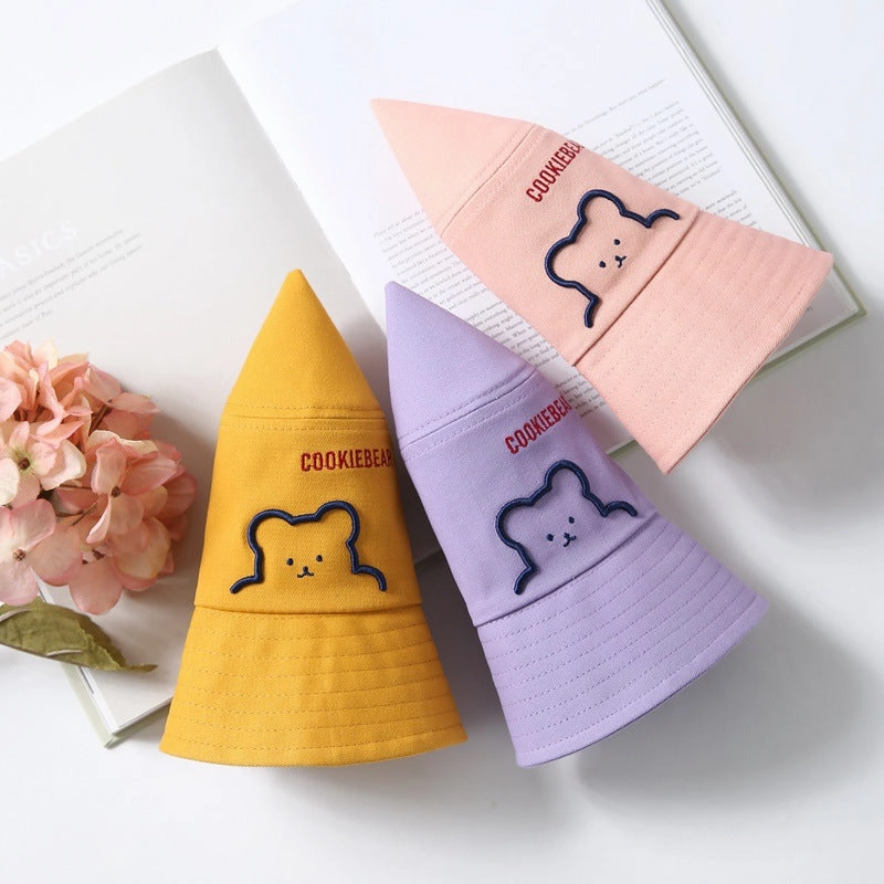 Wholesale Cotton Cute Embroidered Bear Bucket Hat