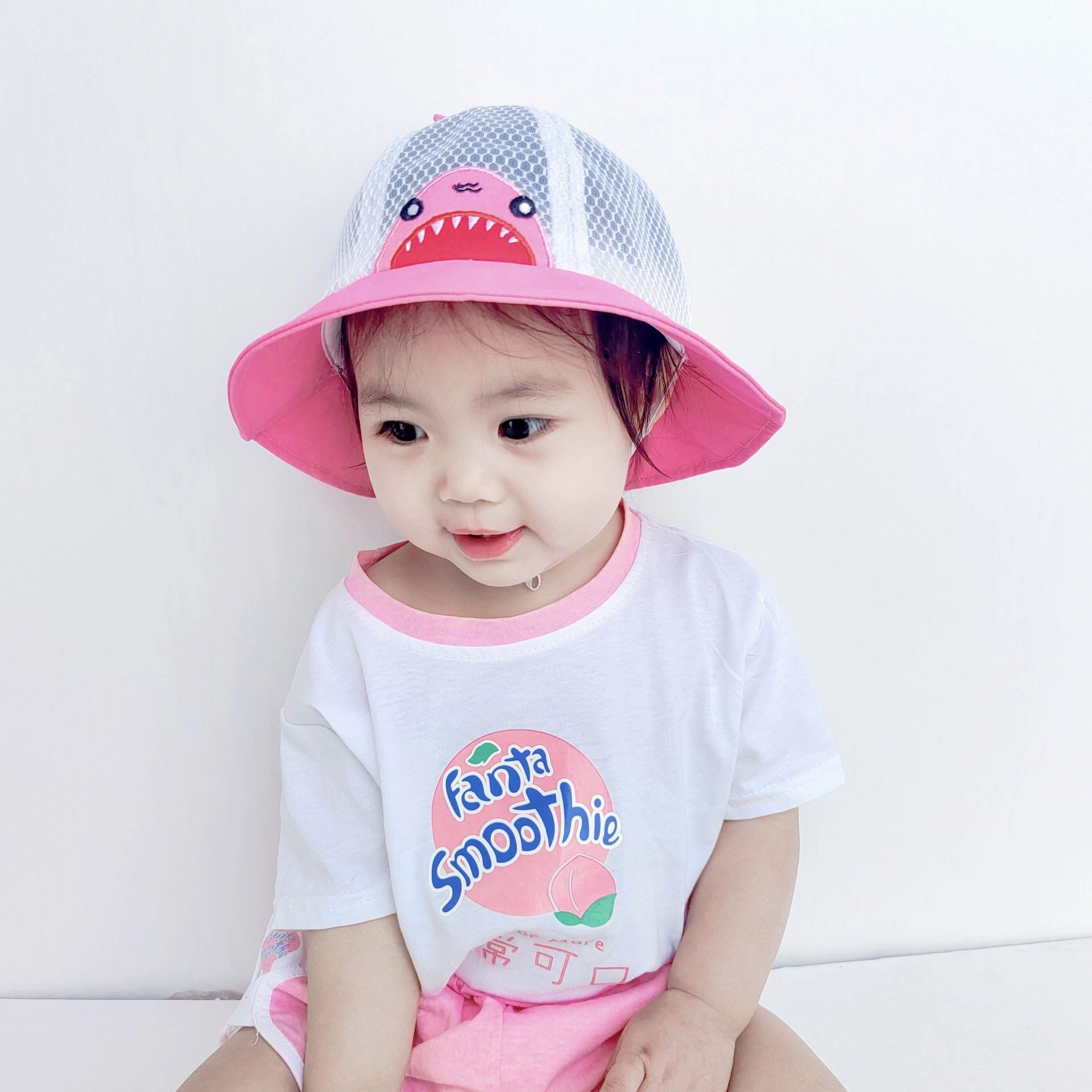 Wholesale Cotton Cute Shark Breathable Mesh Kids Bucket Hat