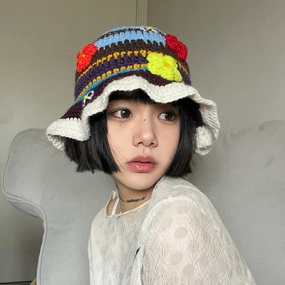 Wholesale Cotton Floral Knitted Bucket Hat