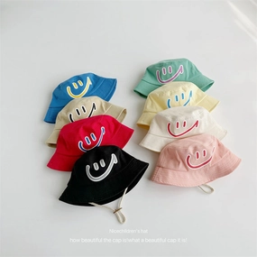 Wholesale Cotton Kids Big Smiley Face Big Brim Bucket Hat