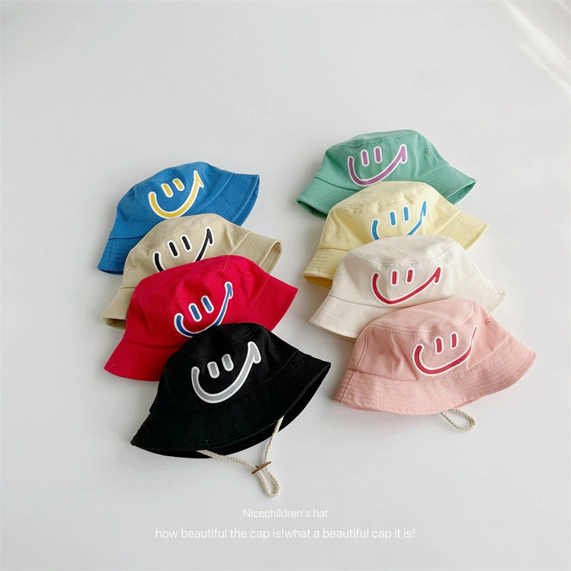 Wholesale Cotton Kids Big Smiley Face Big Brim Bucket Hat
