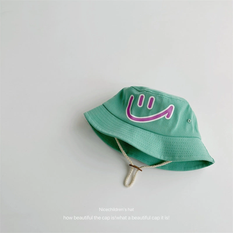Wholesale Cotton Kids Big Smiley Face Big Brim Bucket Hat