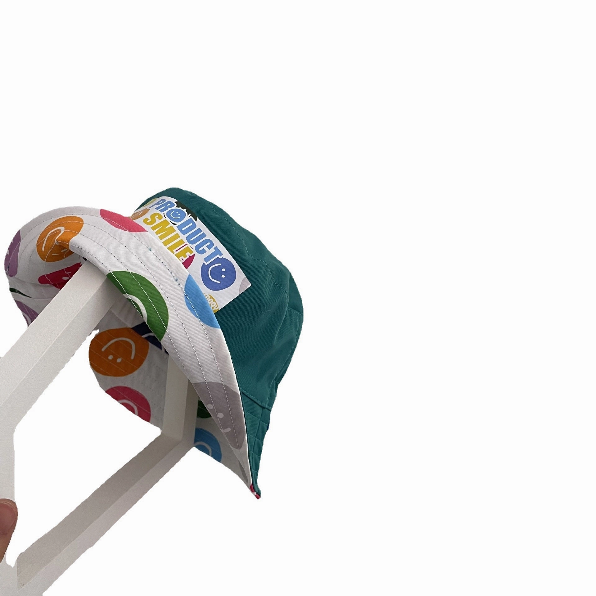 Wholesale Cotton Kids Reversible Bucket Hat with Colorful Smiley Face
