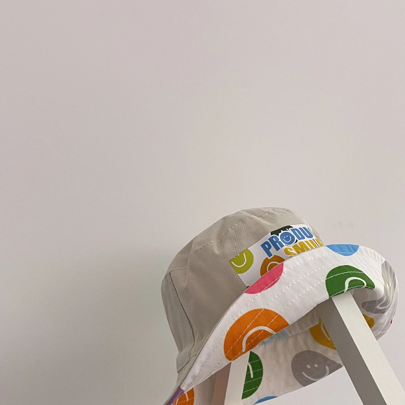Wholesale Cotton Kids Reversible Bucket Hat with Colorful Smiley Face