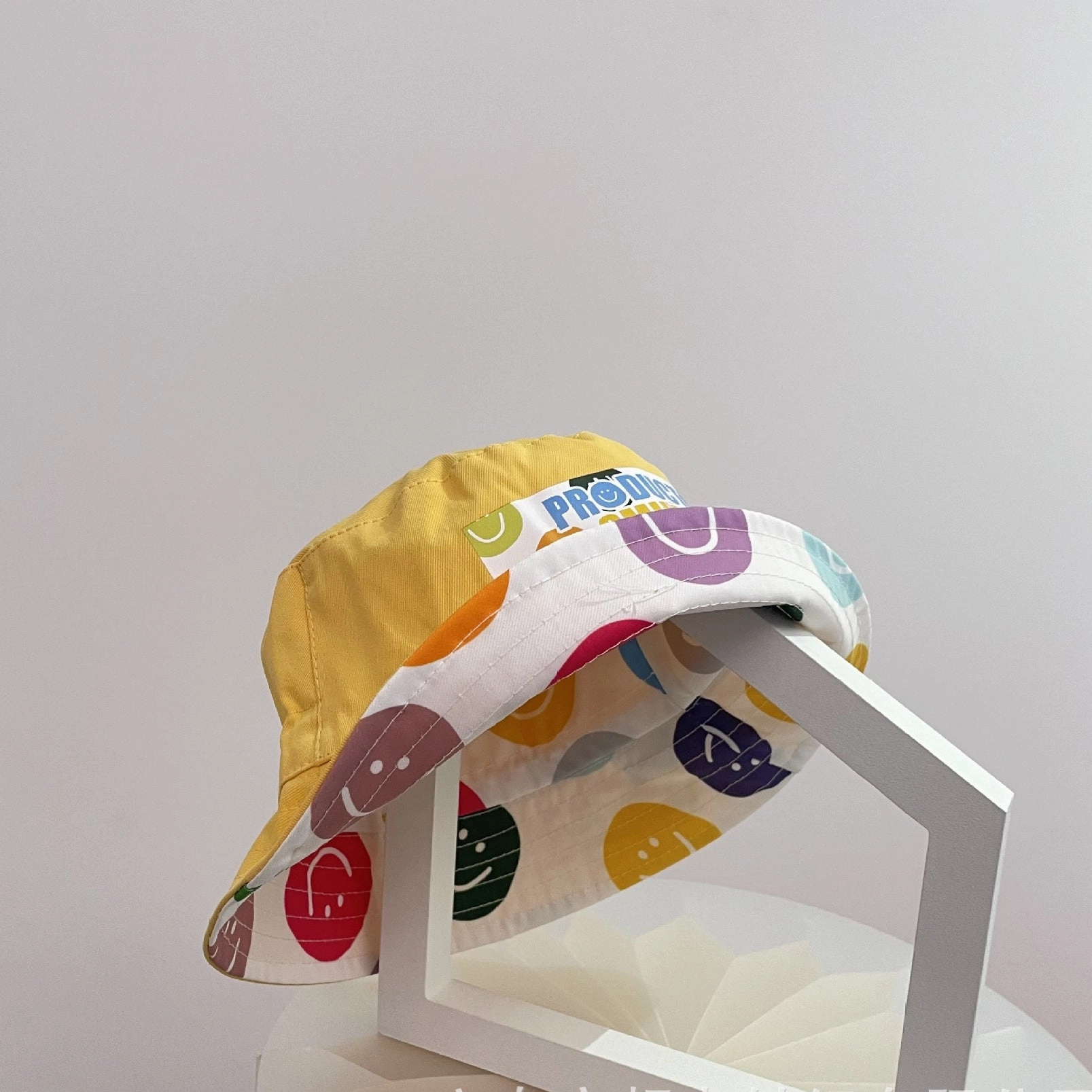 Wholesale Cotton Kids Reversible Bucket Hat with Colorful Smiley Face