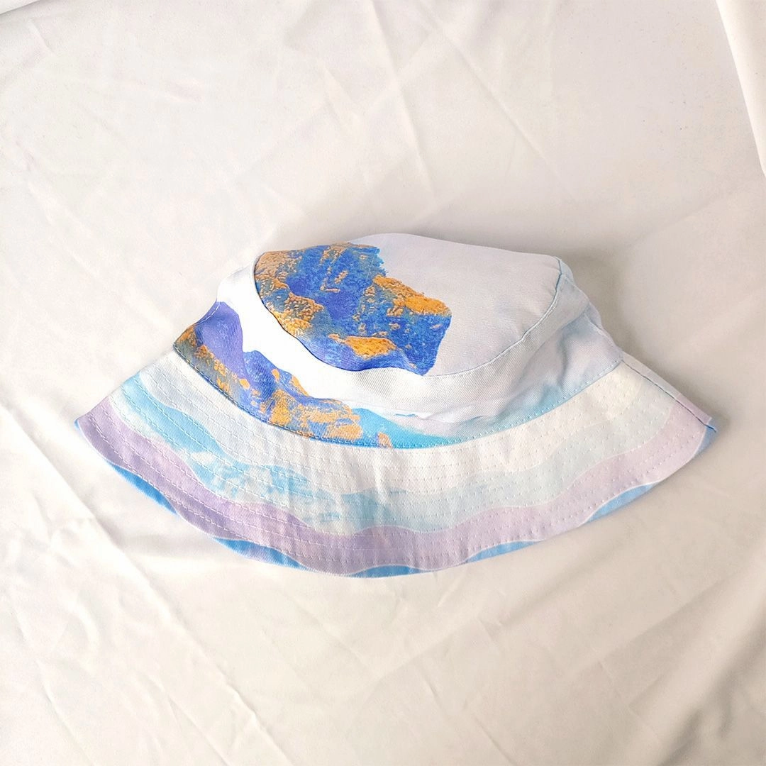 Wholesale Cotton Large Brim Light Purple Alpine Print Bucket Hat