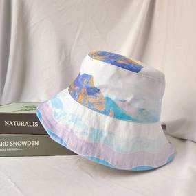 Wholesale Cotton Large Brim Light Purple Alpine Print Bucket Hat