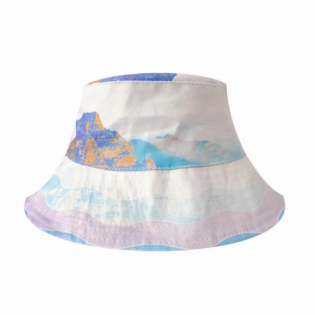 Wholesale Cotton Large Brim Light Purple Alpine Print Bucket Hat